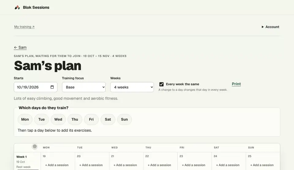Creating a custom exercise inside a day of the plan